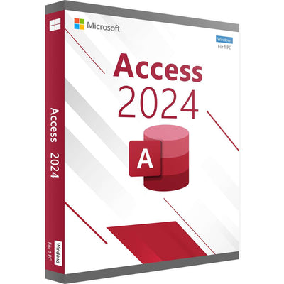 Microsoft Access 2024 for Windows software box featuring the logo and design elements in a clean layout.