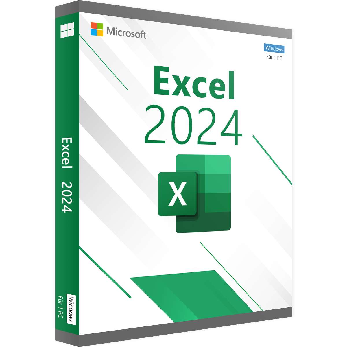 Microsoft Excel 2024 for Windows software box featuring the logo and sleek design in a modern layout.