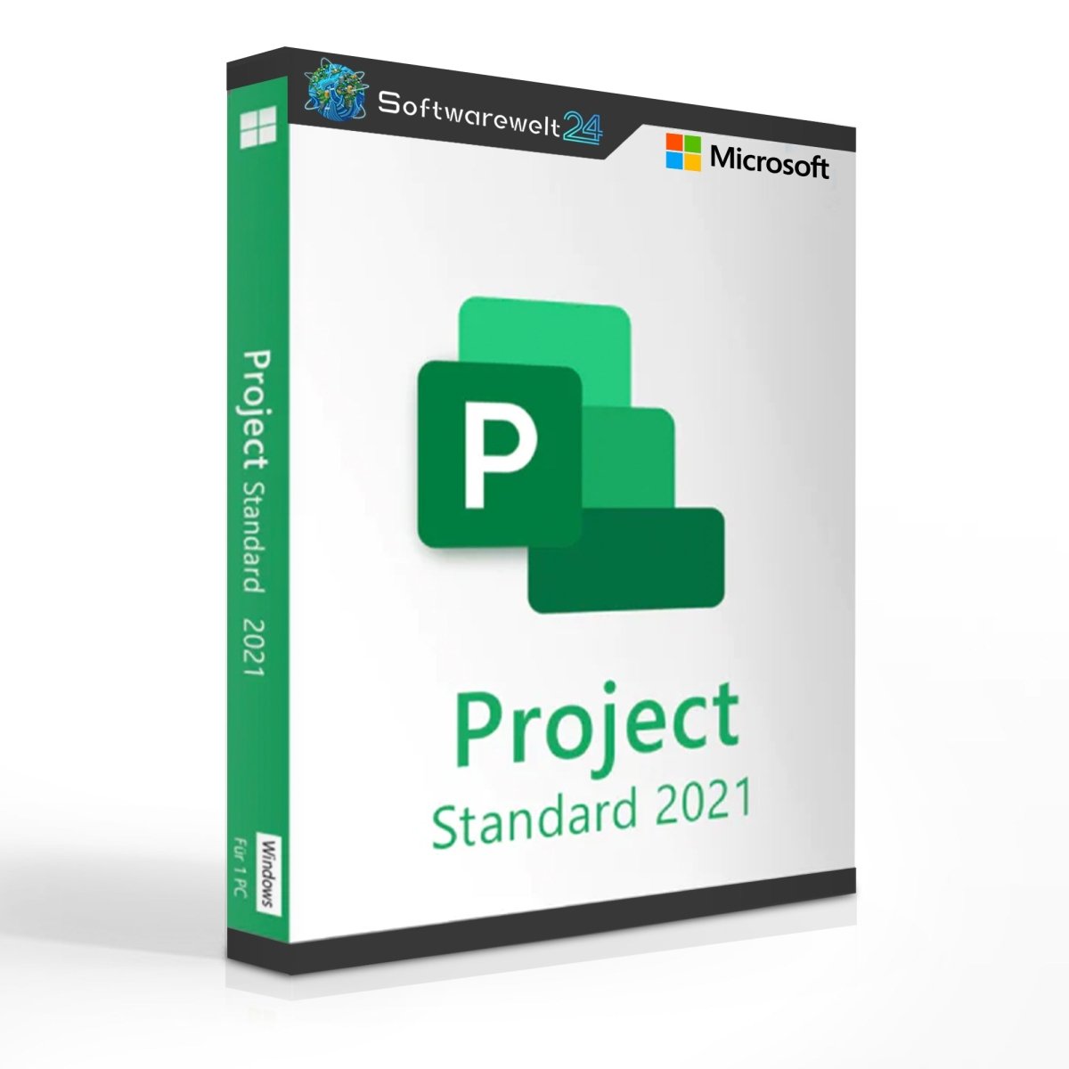 Microsoft Project 2021 Standard software box featuring a sleek design and logo, ideal for project management tasks.