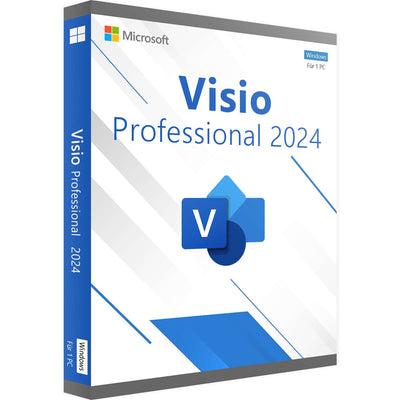 Microsoft Visio 2024 Professional software box with Windows compatibility and user-friendly interface design.