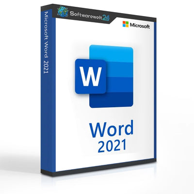Microsoft Word 2021 software box for Windows featuring the logo and a sleek design.