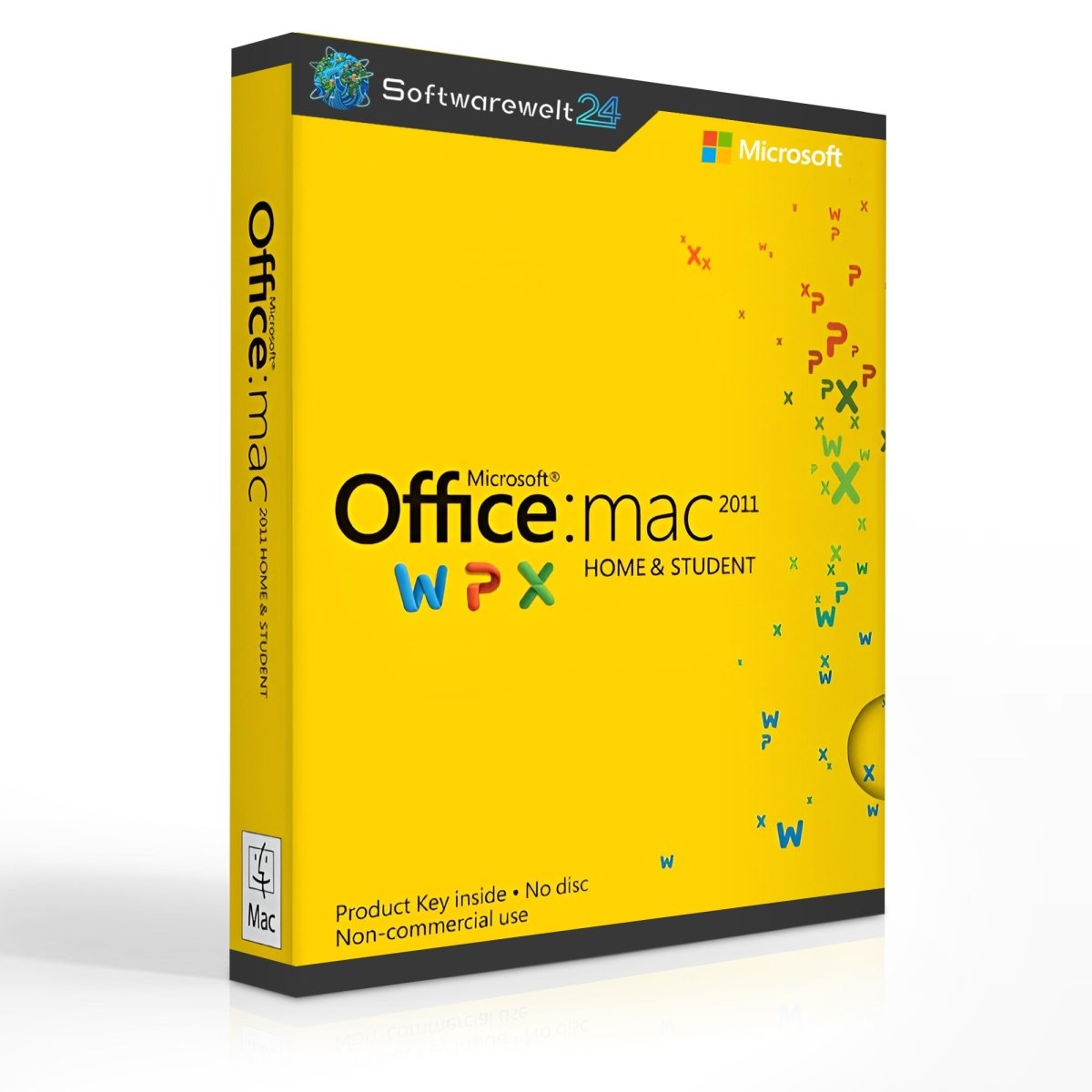 Microsoft Office 2011 Home & Student software box for Mac with icons for Word, Excel, and PowerPoint on the front.