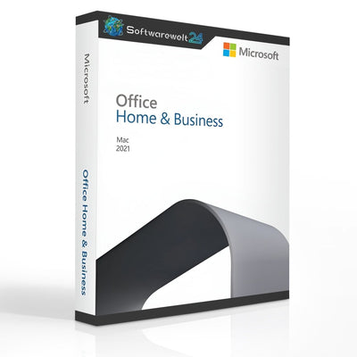 Microsoft Office 2021 Home and Business software package for Mac, featuring a sleek design and user-friendly interface.