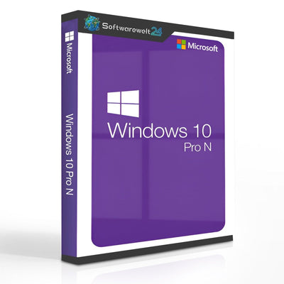Microsoft Windows 10 Pro N software box featuring 32/64-bit version with Käuferschutz label on the front.