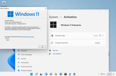Windows 11 Enterprise interface showcasing desktop, taskbar, and application features from Microsoft.