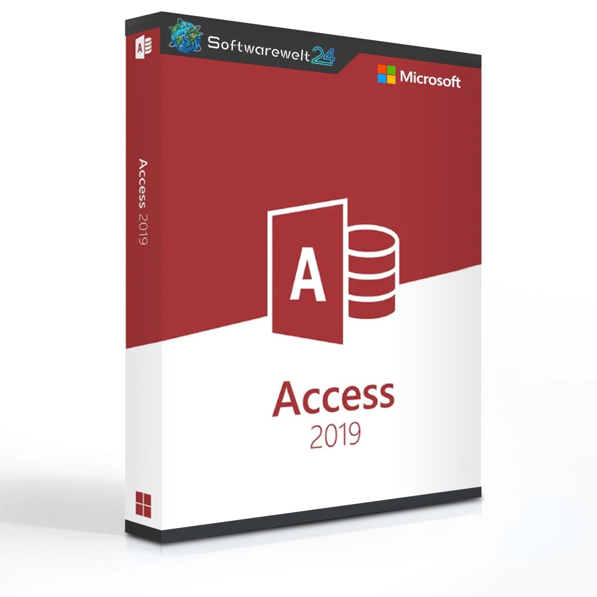 Microsoft Access 2019 software box with logo and design, featuring database management tools and user-friendly interface.