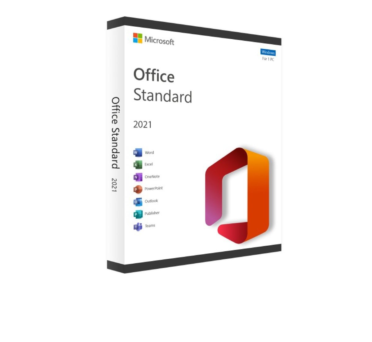 Microsoft Office 2021 Standard software box for Windows with logo and product information displayed on the front.