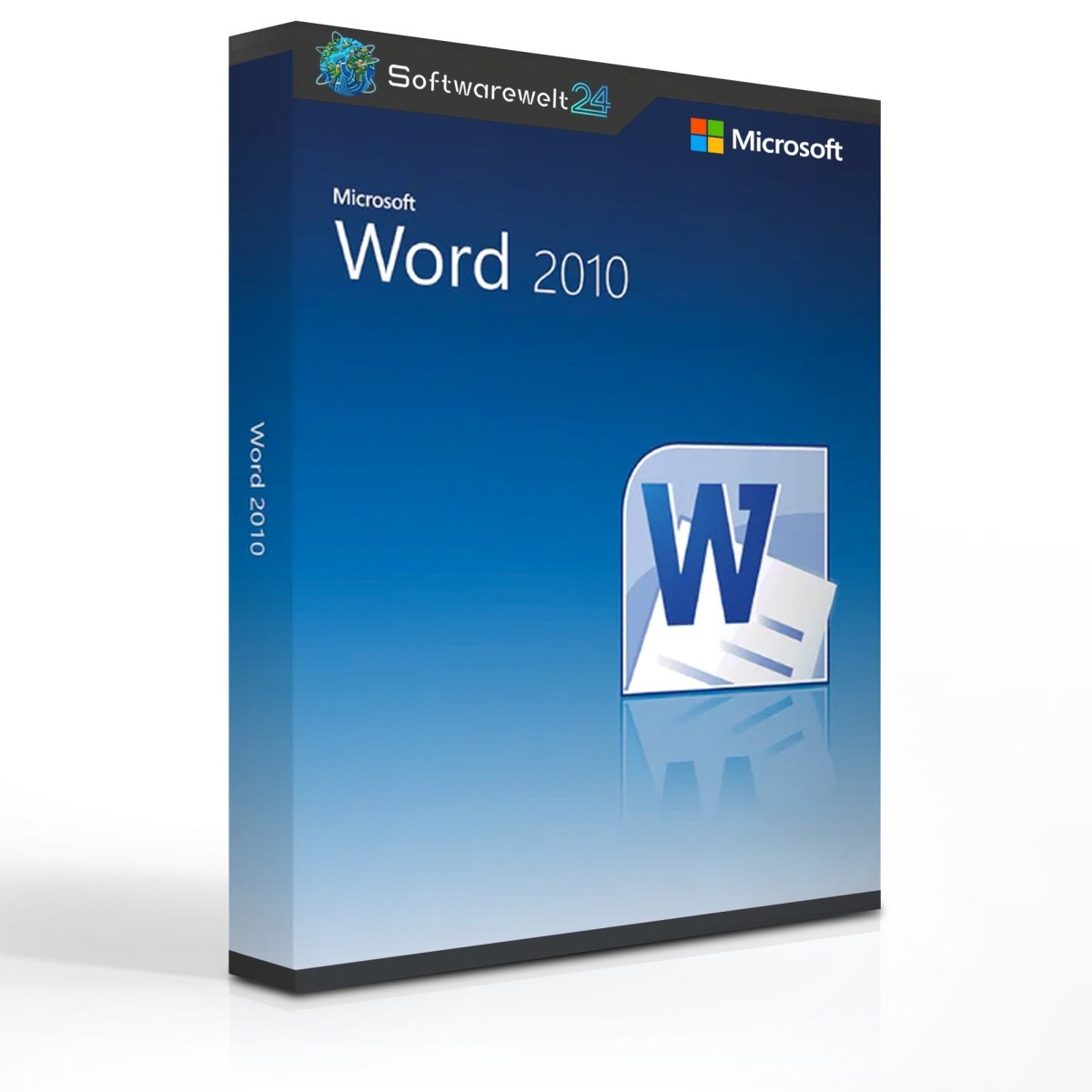 Microsoft Word 2010 software box featuring the logo and design elements in a sleek, modern layout.