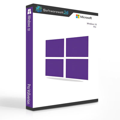 Windows 10 Pro software box with Käuferschutz label, showcasing a sleek design and modern branding elements.