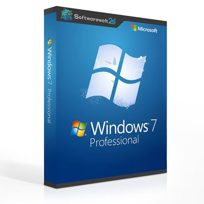 Windows 7 Professional 32/64 Bit full version download license in a digital format on a clean background.