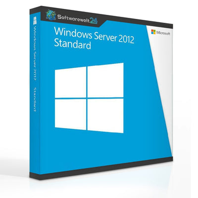 Windows Server 2012 Standard software box with branding from Softwarewelt24, featuring sleek design and clear labeling.