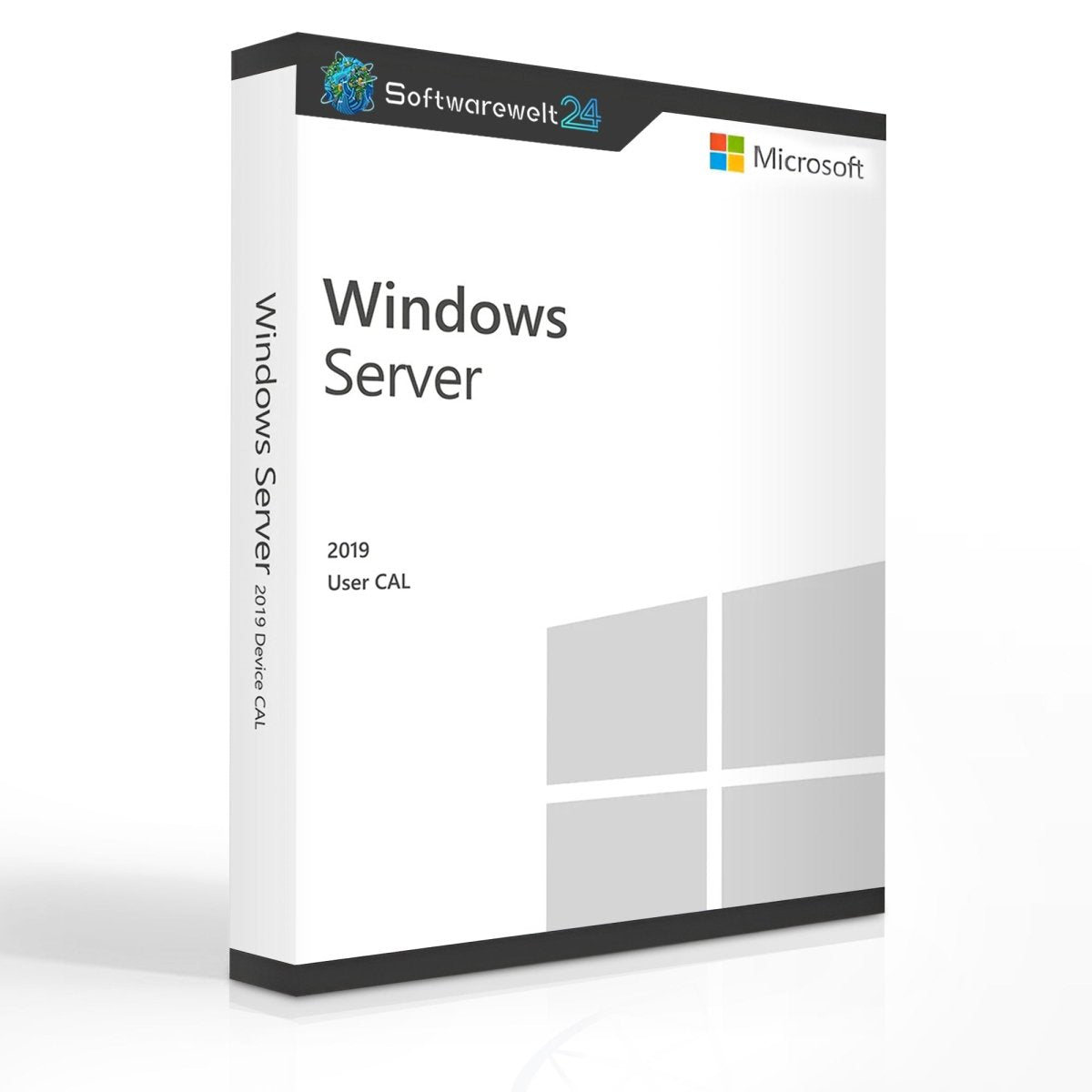 Windows Server 2019 User CAL software license with a modern design and clear branding details from Softwarewelt24.