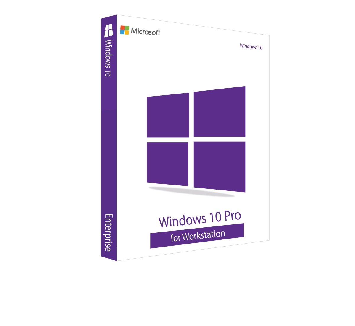 Microsoft Windows 10 Pro for Workstation software packaging with detailed product information and branding on the box.